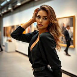 A professional female model posing elegantly, showcasing a blend of confidence and grace