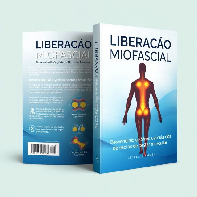 A visually captivating book cover design for a physiotherapy book titled "Liberação Miofascial - Desvendando Os Segredos Do Bem-Estar Muscular"