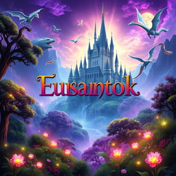 A visually appealing banner for an ebook cover, featuring a captivating fantasy landscape with a majestic castle in the background, surrounded by lush greenery and mythical creatures like dragons and unicorns