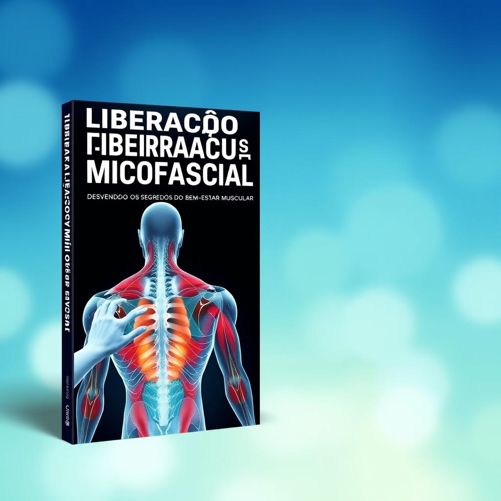 An informative and appealing book cover design for a physiotherapy book titled "Liberação Miofascial - Desvendando Os Segredos Do Bem-Estar Muscular"