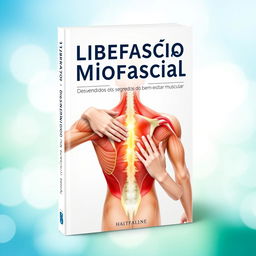 An informative and appealing book cover design for a physiotherapy book titled "Liberação Miofascial - Desvendando Os Segredos Do Bem-Estar Muscular"