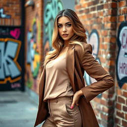 A captivating female model striking a pose in a stylish urban environment
