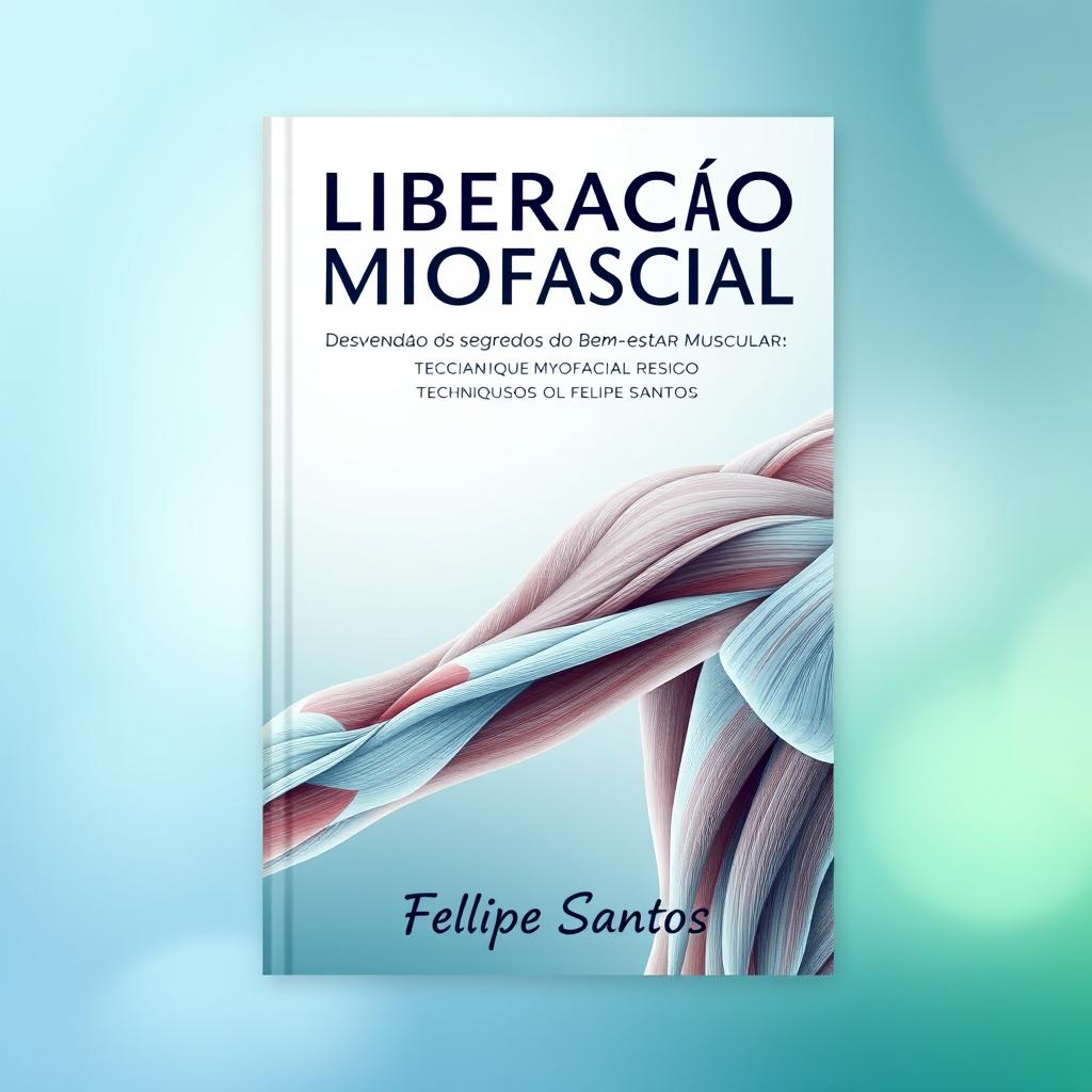 An elegant and professional book cover design for a physiotherapy book titled "Liberação Miofascial - Desvendando os Segredos do Bem-Estar Muscular" by author Felipe Santos