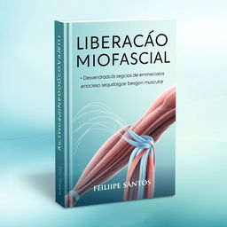 An elegant and professional book cover design for a physiotherapy book titled "Liberação Miofascial - Desvendando os Segredos do Bem-Estar Muscular" by author Felipe Santos