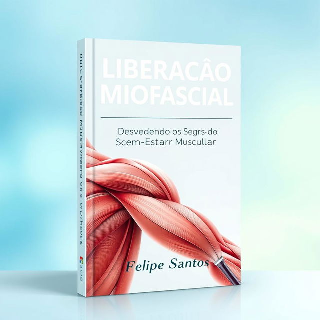 An elegant and professional book cover design for a physiotherapy book titled "Liberação Miofascial - Desvendando os Segredos do Bem-Estar Muscular" by author Felipe Santos