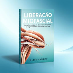 An elegant and professional book cover design for a physiotherapy book titled "Liberação Miofascial - Desvendando os Segredos do Bem-Estar Muscular" by author Felipe Santos