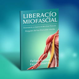 An elegant and professional book cover design for a physiotherapy book titled "Liberação Miofascial - Desvendando os Segredos do Bem-Estar Muscular" by author Felipe Santos