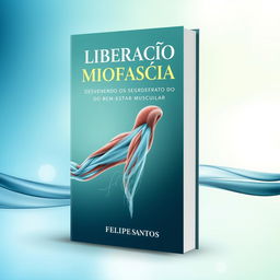 An elegant and professional book cover design for a physiotherapy book titled "Liberação Miofascial - Desvendando os Segredos do Bem-Estar Muscular" by author Felipe Santos