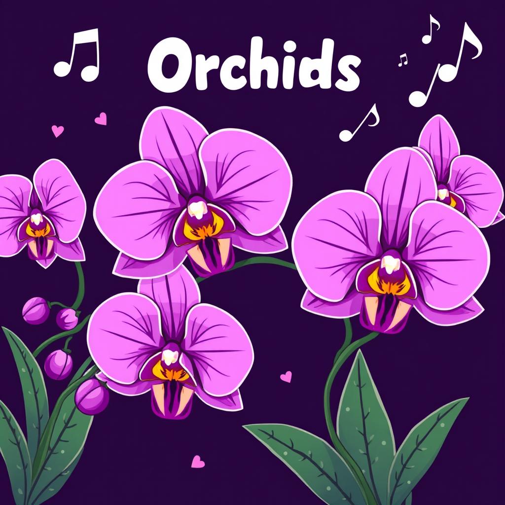 A vibrant cartoon-style album cover featuring a stunning orchid design that dominates the scene