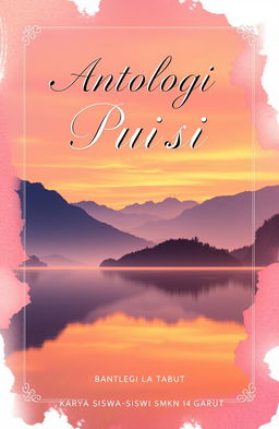 A captivating book cover design for a poetry anthology titled "Antologi Puisi" with the subtitle "Karya Siswa-Siswi SMKN 14 Garut"
