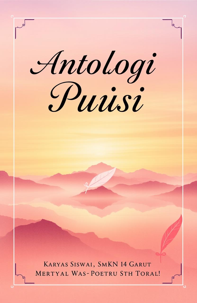 A captivating book cover design for a poetry anthology titled "Antologi Puisi" with the subtitle "Karya Siswa-Siswi SMKN 14 Garut"