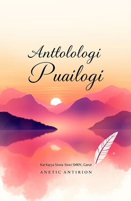 A captivating book cover design for a poetry anthology titled "Antologi Puisi" with the subtitle "Karya Siswa-Siswi SMKN 14 Garut"
