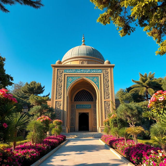 A stunning, intricately designed Imam's tomb, featuring ornate calligraphy and beautiful mosaic tiles