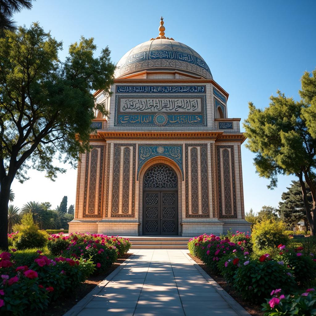 A stunning, intricately designed Imam's tomb, featuring ornate calligraphy and beautiful mosaic tiles