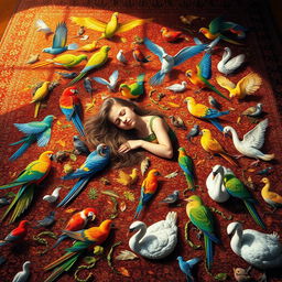 A beautiful and vibrant carpet featuring all the birds of the world, intricately woven into the design