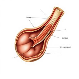 A detailed anatomical illustration of a human penis, showcasing the intricate structures, including the shaft, glans, and corpus cavernosum