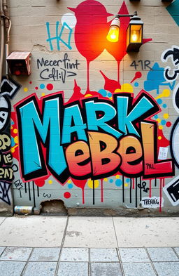 A vibrant, dynamic graffiti mural featuring the words 'Mark of Rebel' in bold, rebellious lettering