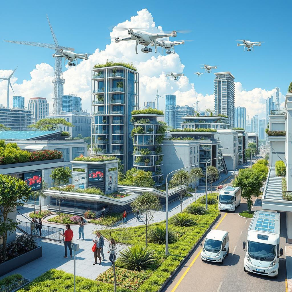 A futuristic scene depicting innovative process engineering solutions aimed at improving daily life