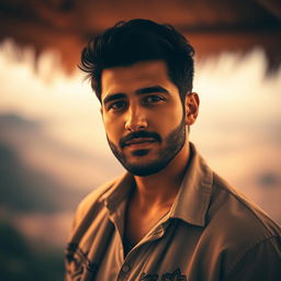 A beautifully stylized portrait of Morteza Pashaie, an Iranian pop singer known for his soulful voice and captivating presence