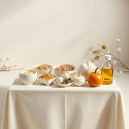 A creative and minimalist Haft-Seen table setting made with papier-mâché