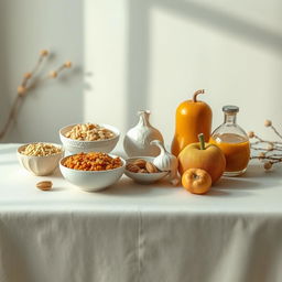 A creative and minimalist Haft-Seen table setting made with papier-mâché