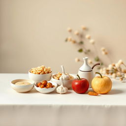 A creative and minimalist Haft-Seen table setting made with papier-mâché
