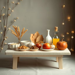 A creative and minimalist Haft-Seen table setting made with papier-mâché