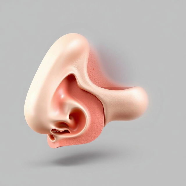 A detailed 3D illustration showcasing nasal cartilages and the nasal septum, highlighting a septal deviation prominently to one side