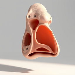 A detailed 3D illustration showcasing nasal cartilages and the nasal septum, highlighting a septal deviation prominently to one side