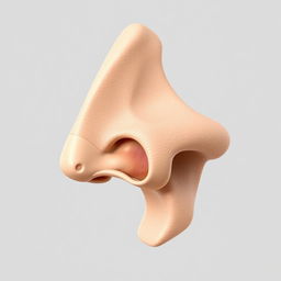 A detailed 3D illustration showcasing nasal cartilages and the nasal septum, highlighting a septal deviation prominently to one side