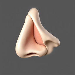 A detailed 3D illustration showcasing nasal cartilages and the nasal septum, highlighting a septal deviation prominently to one side