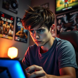 A person gazing at a video game console with a frustrated expression, sitting in a dimly lit room