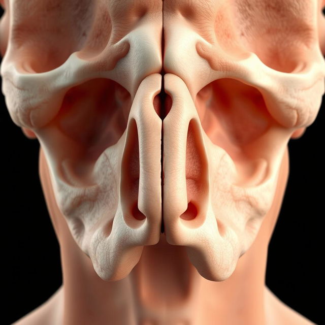 A highly detailed 3D illustration of human nasal cartilages, showcasing the anterior view and the nasal septum