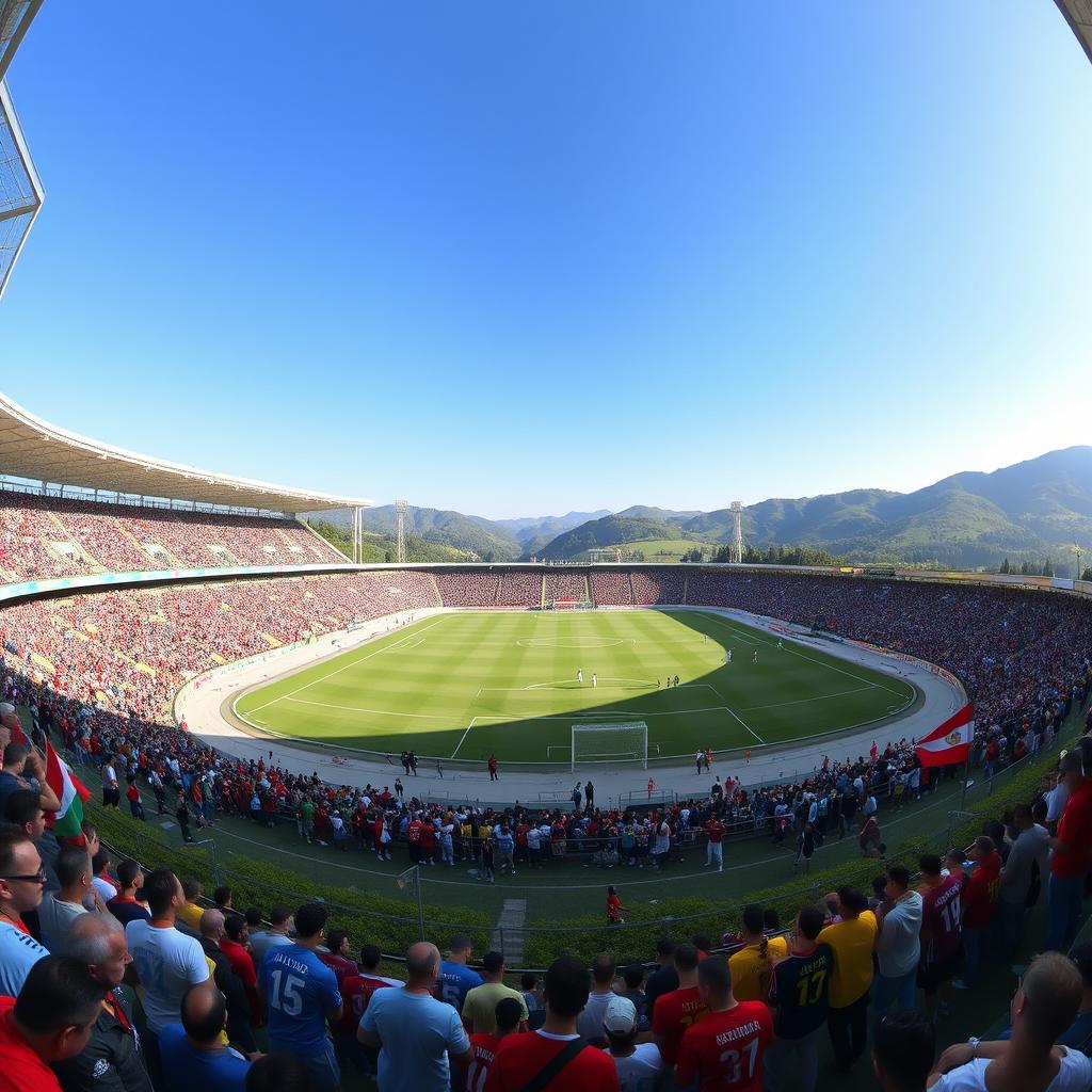 A stunning, panoramic view of Zabol Stadium, showcasing its vibrant architecture and surrounding landscape