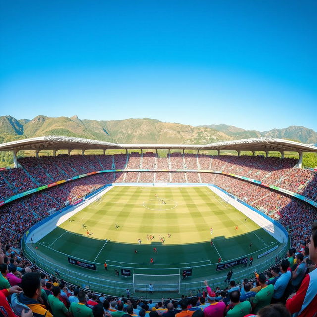 A stunning, panoramic view of Zabol Stadium, showcasing its vibrant architecture and surrounding landscape