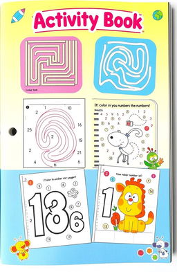 An engaging activity book layout featuring a variety of fun activities for children