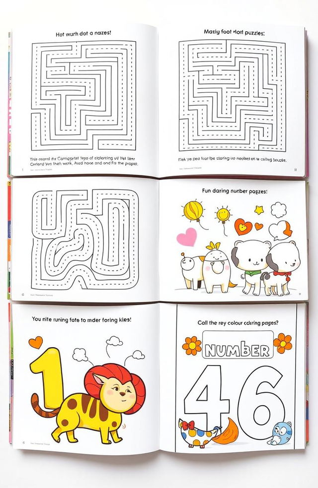 An engaging activity book layout featuring a variety of fun activities for children