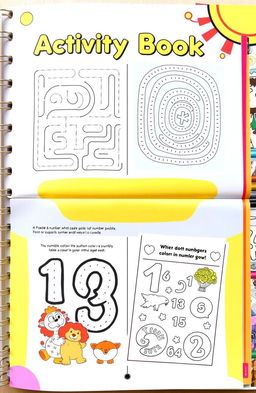 An engaging activity book layout featuring a variety of fun activities for children