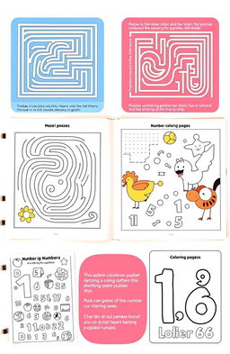 An engaging activity book layout featuring a variety of fun activities for children