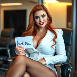 A sexy, beautiful, curvy young woman with a thin face and long flame red hair, showcasing her striking crystal blue eyes