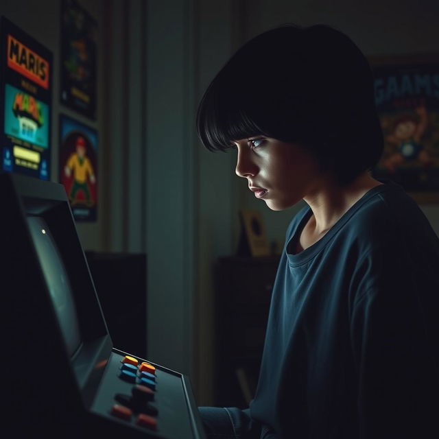 A person gazing longingly at a retro video game console that is out of frame, their expression reflecting deep sadness and disappointment