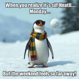 A humorous meme featuring a penguin in a funny situation