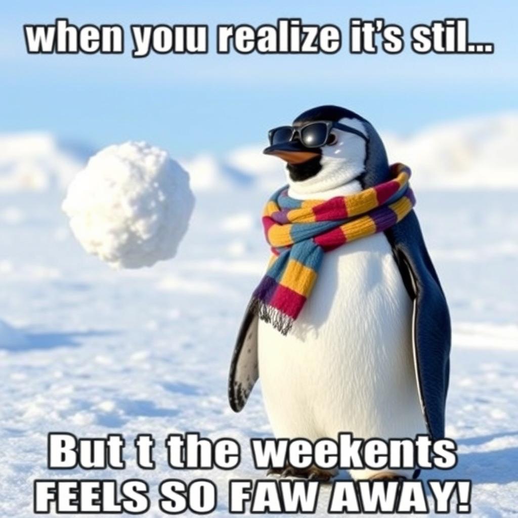 A humorous meme featuring a penguin in a funny situation