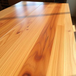 A beautifully crafted wooden surface, showcasing a smooth finish that glistens softly under natural light