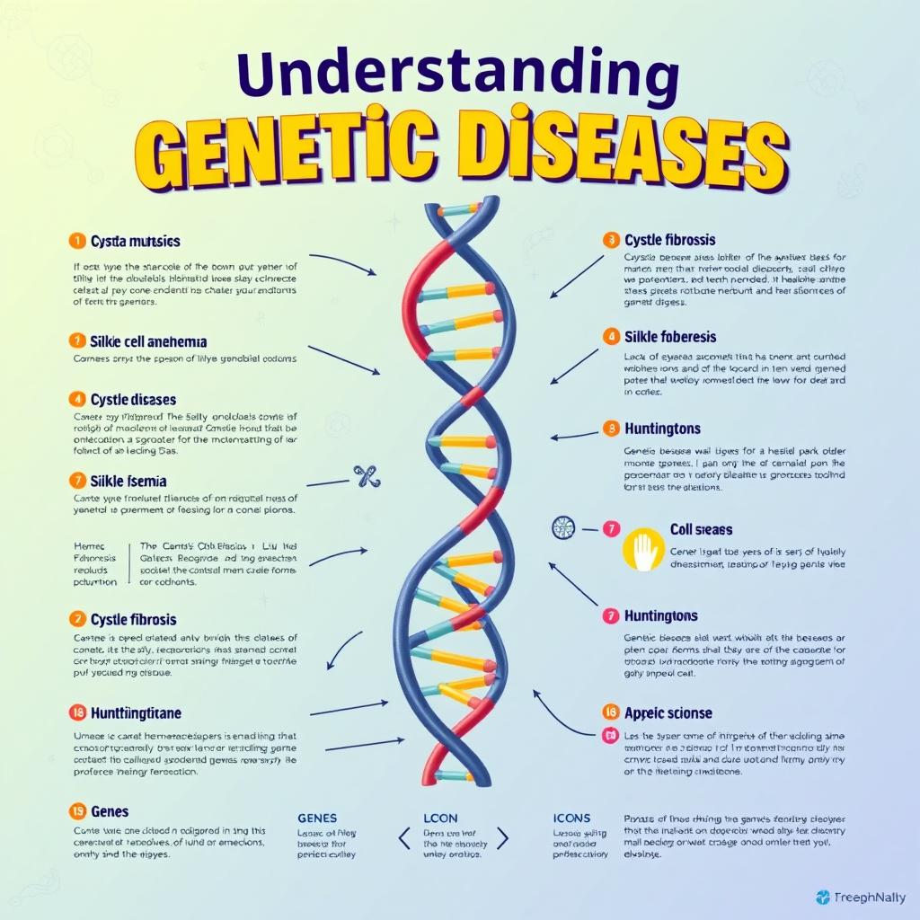 A vibrant and educational 2D poster focusing on genetic diseases