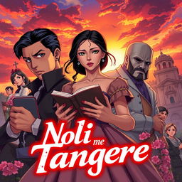 A dynamic anime-style book cover inspired by 'Noli Me Tangere' by Dr