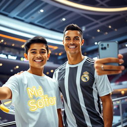 A teenage boy named Md Sofor taking a selfie with Cristiano Ronaldo