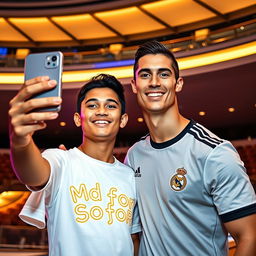 A teenage boy named Md Sofor taking a selfie with Cristiano Ronaldo