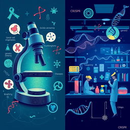 A detailed illustration depicting the concepts of genetic disease and genetic engineering
