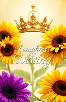 A captivating book cover for 'Daughters of Destiny' featuring a luxurious golden crown prominently displayed at the top